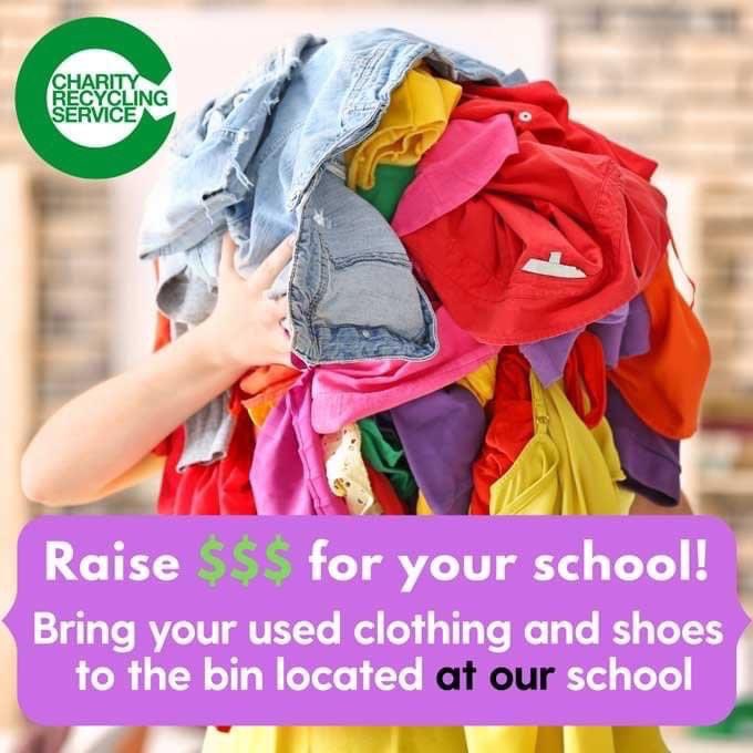 Pershing School has a Charity Recycling Service bin in the parking lot. Our school earns money for recycling and this helps keep clothing out of landfills. A win-win for our school and the environment!
*The bin is accessible when the school parking lot gates are open.