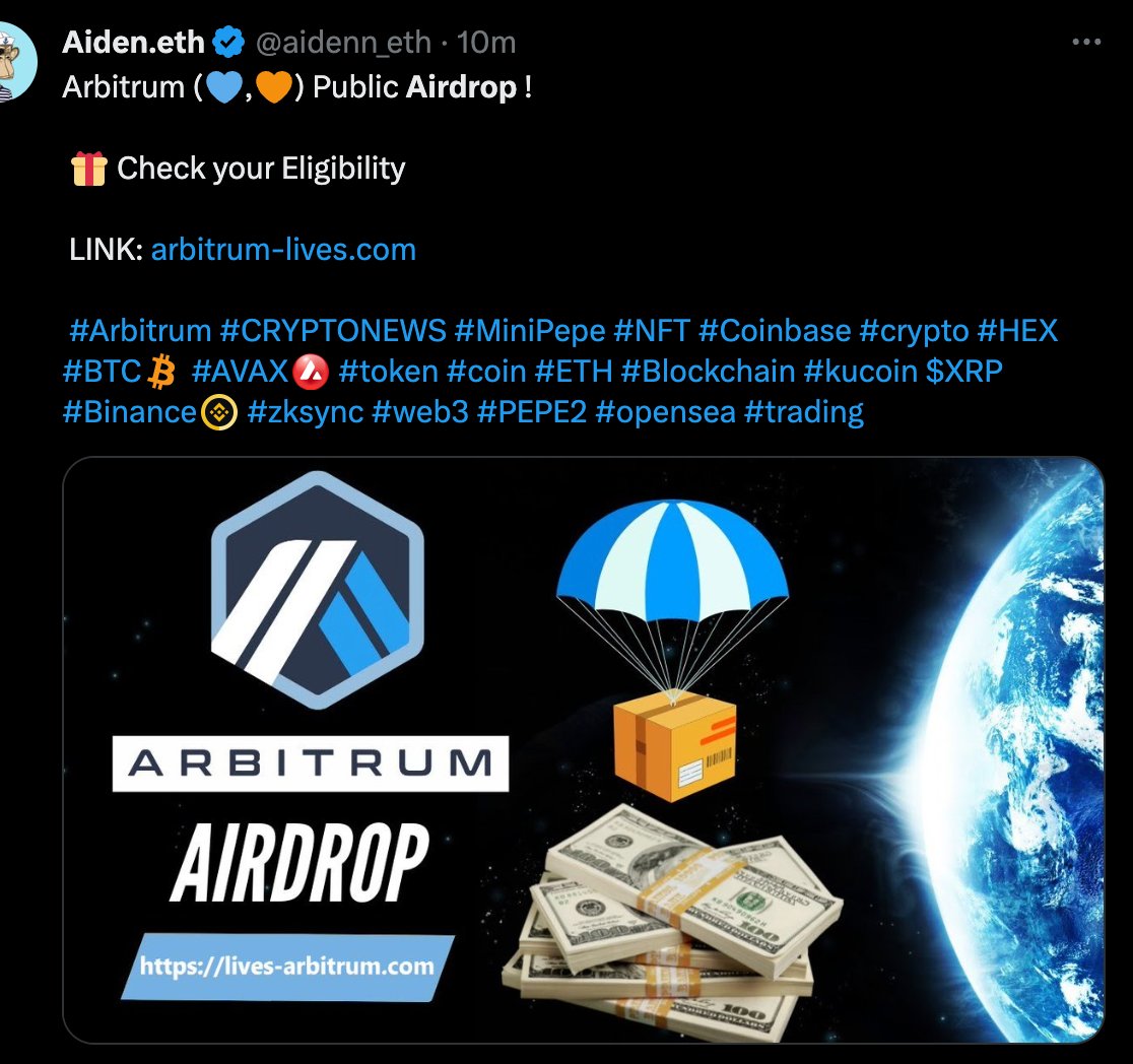 🚨SCAM ALERT🚨 These airdrops are not real and the website links are not  for legitimate projects, but these posts regularly appear in different  forms, trending at the top of new feeds on