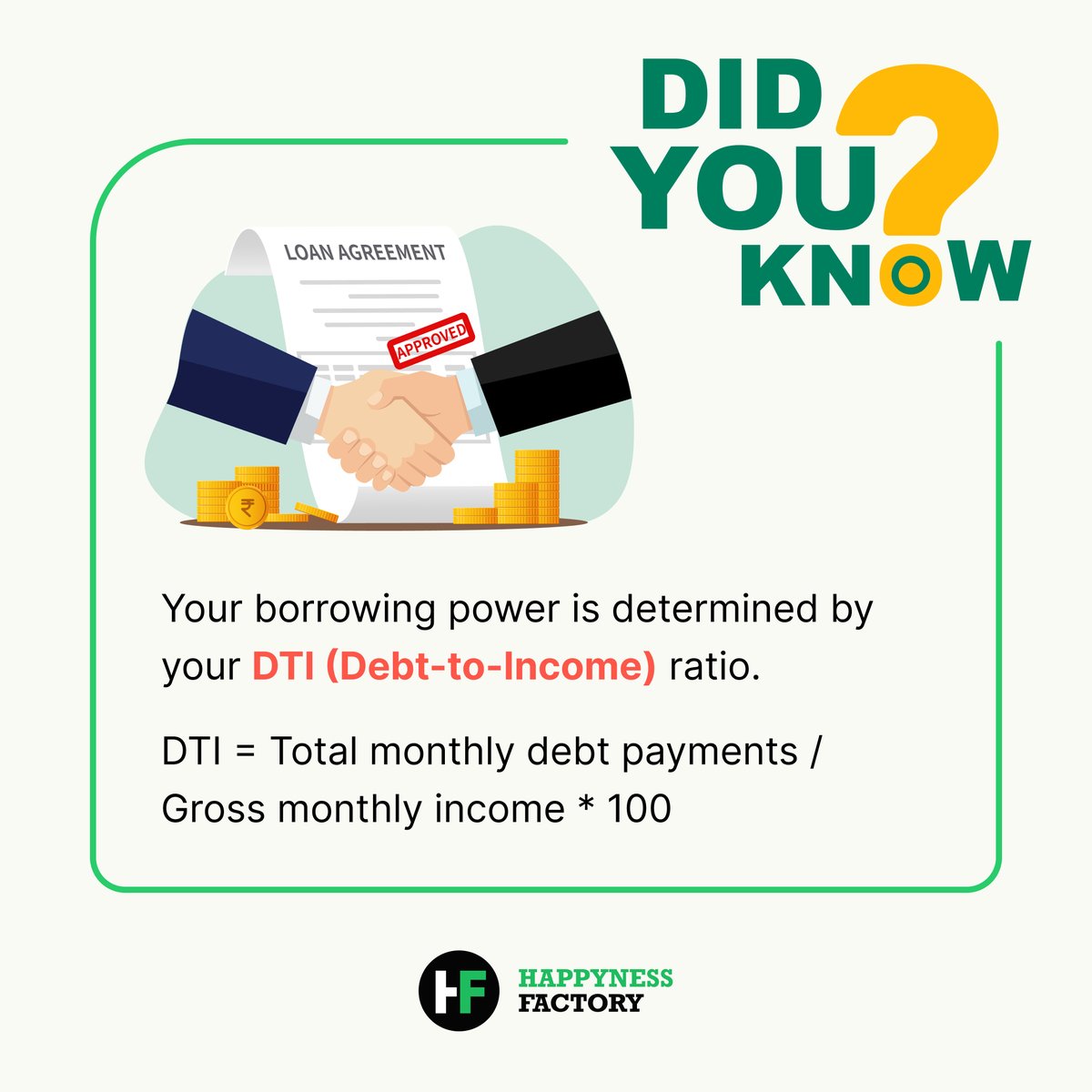 hf_invest's tweet photo. Keep a track of DTI ratio.
#BorrowingPower #DTI #dtiratio #debttoincomeratio #loanapproval #MonthlyEMI #mortgage #lowerinterestrates #DidYouKnow #financialplanning #financialfreedom #financialgoals2023 #investmenttips #PersonalFinance #happynessfactory #livehappyrich https://t.co/pT51A1jdrk