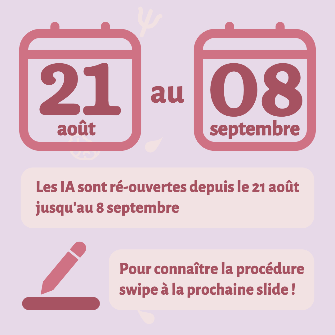 Abcpsy2's tweet photo. Les IA sont ré-ouvertes depuis le 21 août et ce jusqu'au 8 septembre https://t.co/aIO28mpBZj