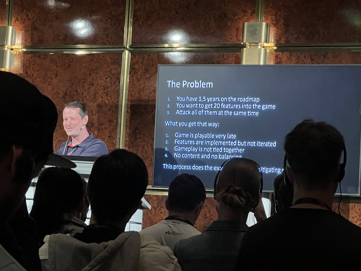 JordanOloman's tweet photo. First talk of the day at #devcom2023 #ddc2023 is Remedy’s Guido Schmidt analysing the different approaches to planning projects in the games industry https://t.co/fxrkfbVZQ5