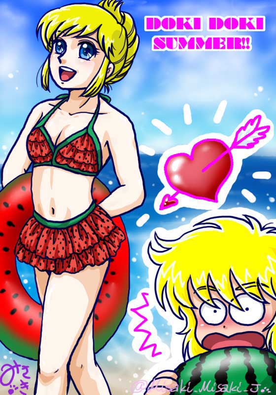 Misaki_Misaki_J's tweet photo. #暑いので水着絵で体温調節する 
1.  スイカの日にスイカ水着の絵梨衣とドキドキ氷河
2〜4. 台風に挑む黒サガさん。自然を舐めてはいけません🈲
少しは涼しくなった…のかな❓😅 https://t.co/3tYvsjLDTB