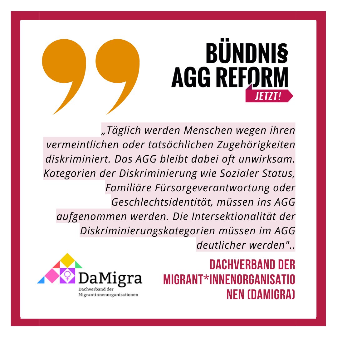 Heute erklären unser Geschäftsführer <a href="/SerdarIYAZAR/">Serdar Yazar</a>, Prof. Dr. Sigrid Arnade vom <a href="/dbr_info/">Deutscher Behindertenrat</a> &amp; der Dachverband der Migrant*innenorganisationen @DaMigra_eV, warum es dringend eine umfassende #AGGReform braucht. 
#Intersektionalität #Behinderung #Barrierefreiheit #InstitutionalRacism