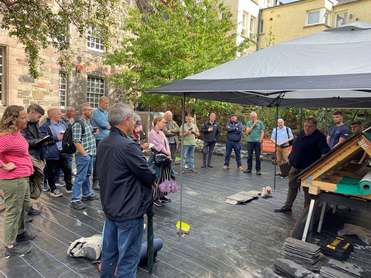 TheNFRC's tweet photo. Day two of the 11th Annual Festival of Traditional Buildings and the #slating demonstration by Compass Roofing LTD is underway!
#leadwork demonstration at midday today by Greyfriars Roofing Ltd.
#roofing
@EdinburghWH https://t.co/KHArMt3Z8U