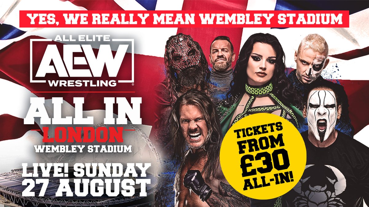 wembleystadium's tweet photo. Turning our attention to one of the most anticipated wrestling shows in history. 

@AEW All In takes over Wembley Stadium in FIVE DAYS. 

It's going to be historic. 

#AEW #AEWAllin https://t.co/qKA2vlUgM7