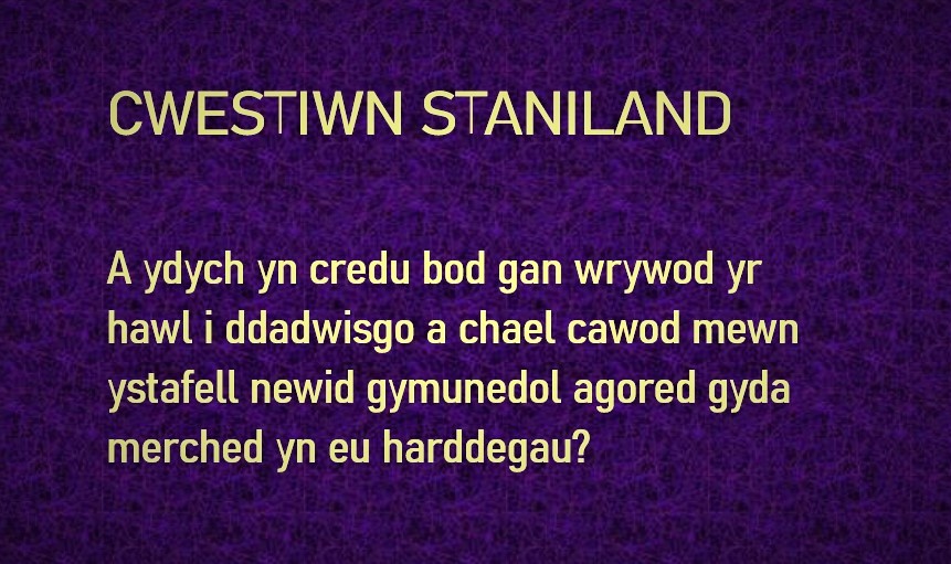 Helen's most well-known contribution to the fight for our language, our boundaries and our rights is the Staniland Question.
#StanilandQuestion #WomenWontWheest #NiFyddMenywodYnDdistaw