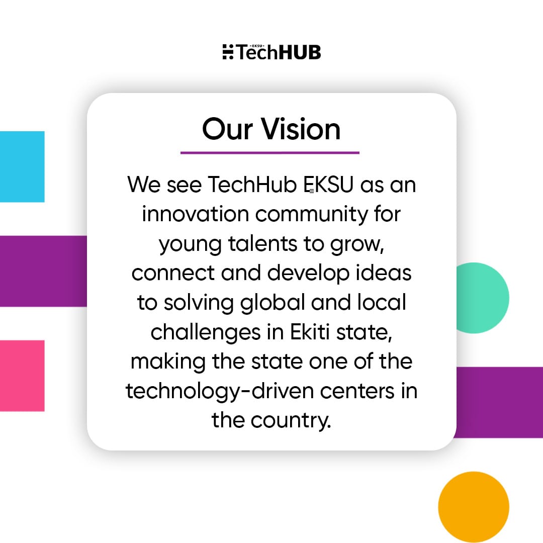 TechhubEksu's tweet image. Presenting TechHUB EKSU! 🎉🎉

We&apos;re excited to embark on this journey to fulfil our mission and vision.
Spread the word! Tell a friend to tell a friend that TechHUB EKSU is here to serve her techies.

#techhubeksu #techstudents #eksu #tech #ekiti