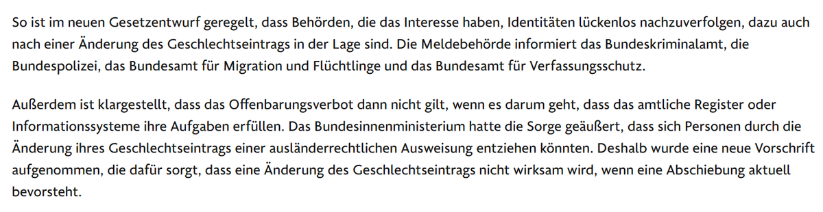 SPD geleitetes Ministerium hat Weitergabe von Daten von trans Menschen an BKA, Bundespolizei, BAMF und Verfassungsschutz veranlasst, SPD Fraktion im Bundestag hat ein Selbstbestimmungsgesetz ohne solche Inhalte vor 2 Jahren verhindert. Aber die virtue signals stimmen, I guess.