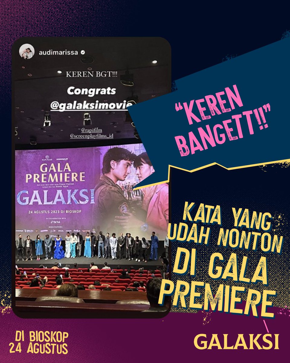 RapiFilm's tweet photo. Terharu gini liat komentar teman-teman yang sudah nonton Galaksi di Gala Premiere 🥹🫶🏻

Makasih ya, udah terhibur sama film GALAKSI ❤️

DUA HARI LAGI!!! Teman-teman lainnya juga bisa menyaksikan film Galaksi di bioskop. Sabar ya!

#FilmGalaksi #Galaksi #Kejora #Ravispa https://t.co/b53ZtZsKOa