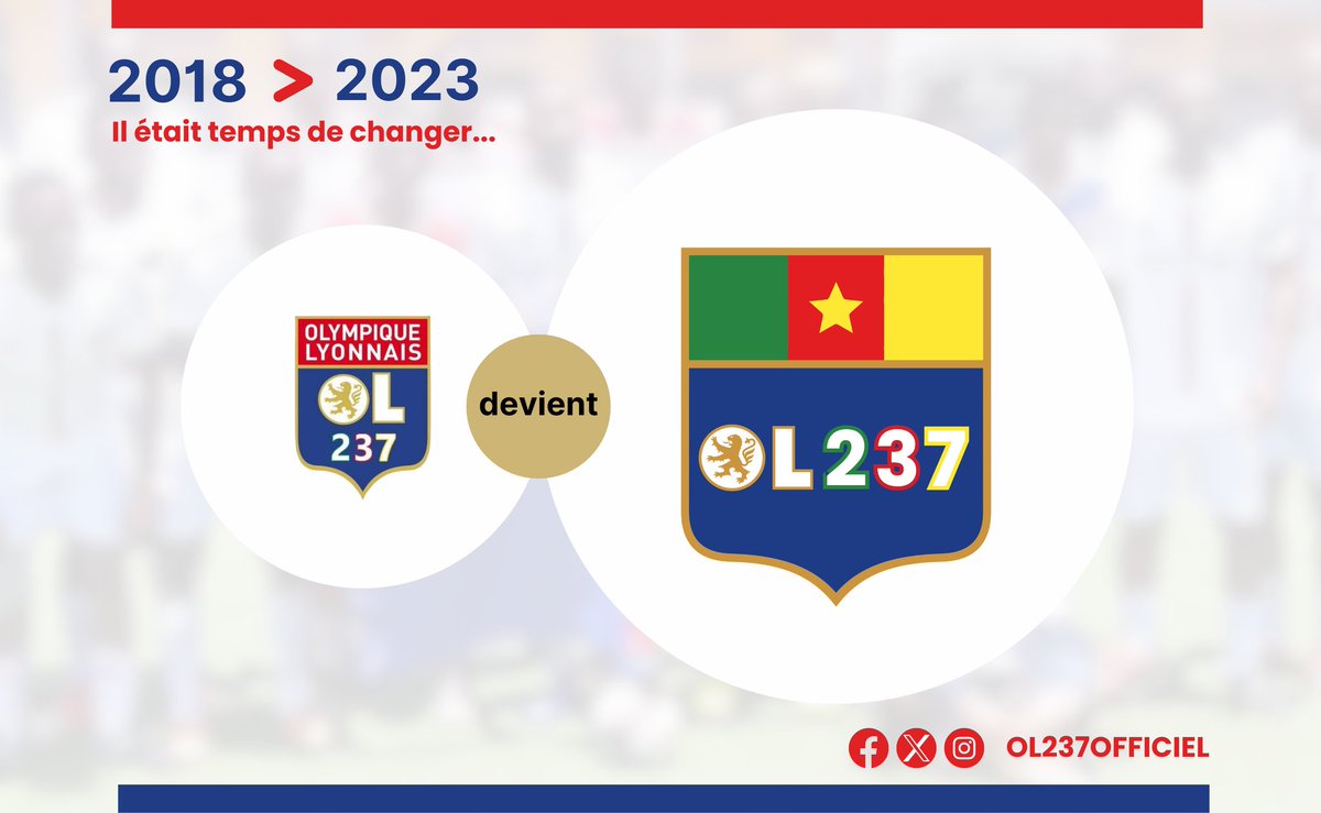 OL_237_Officiel's tweet photo. @Fan_OL_Cameroun évolue ! 

5ans après la création, un nouveau logo voit le jour.

Il parle de nos origines, garde notre identité et reste profondément ancré dans les couleurs de l'@OL, club de notre cœur !

P. S: la dernière image c'est bonus les #Gones237, PP direct 😏🔴🔵 https://t.co/mr3iybe1tl