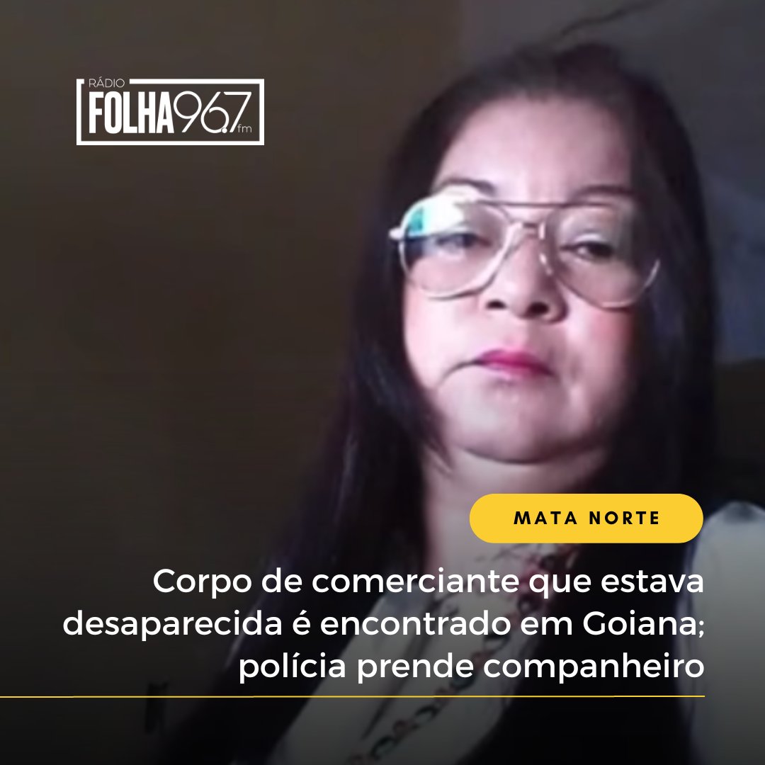 RadioFolhaPE's tweet photo. 🚨🚓O corpo da comerciante Vilma Simplício da Silva, de 57 anos, que estava desaparecida há quase três semanas, foi encontrado em estado de decomposição na cidade de Goiana, na Zona da Mata Norte de Pernambuco.

Mais: https://t.co/1kFgOAyKEf https://t.co/J5x5Vlgykp
