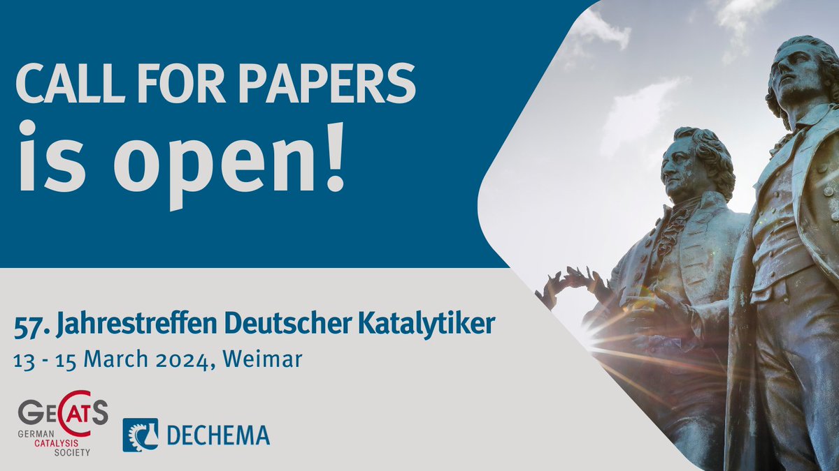 Here we go again🥳 The call for papers for the #57Katalytikertreffen in #weimar has opened. Submit your abstract until 15 November 2023 here: dechema.de/en/katalytiker…
<a href="/DECHEMA/">DECHEMA e.V.</a> #chemistry #catalysis