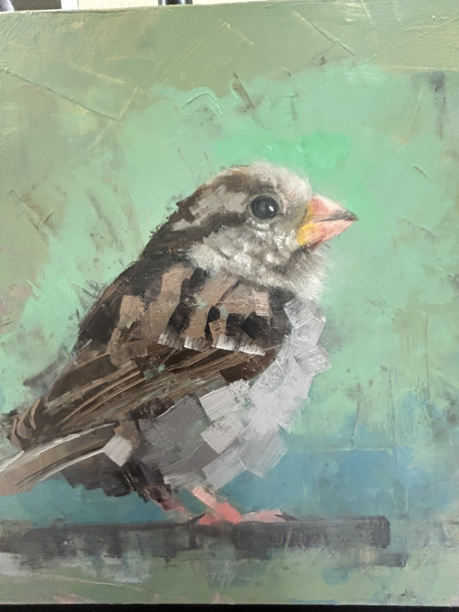 Punch is back on the easel today. 
He’s a quiet soul. Loves the sun. 
#birds #birdart #painting