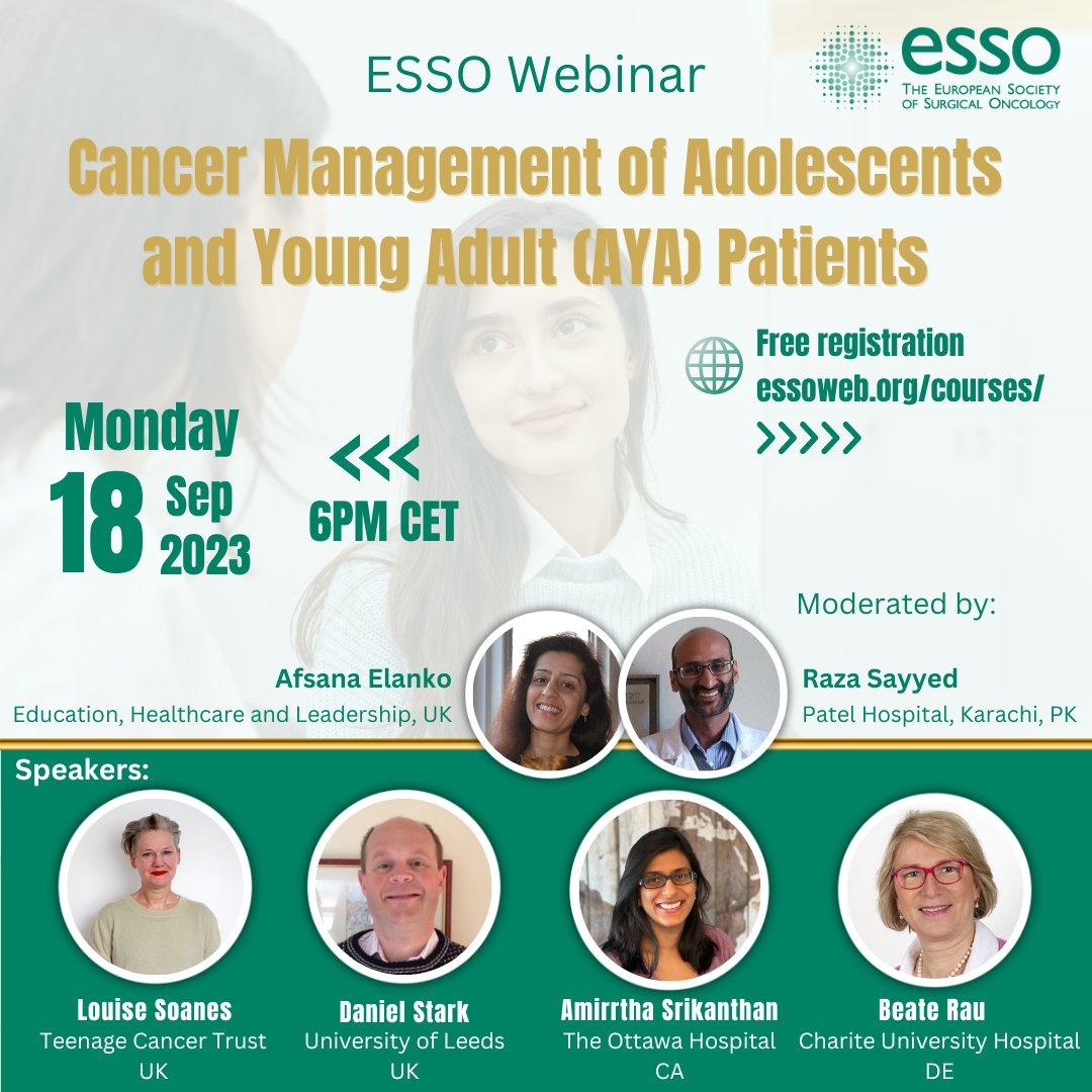 ESSOnews's tweet photo. ๐ข Dive into the world of #cancermanagement for Adolescents and Young Adults #AYA in our upcoming webinar! ๐๏ธ Don't miss this valuable discussion ๐ฃ๏ธ
โ๏ธRegister now https://t.co/jExufdGnCm #AYACancerManagement #ESSOWebinar #MedicalEducation @EYSAC1 @RazaSayyed12 @lsoanes https://t.co/8MlHgro7I5