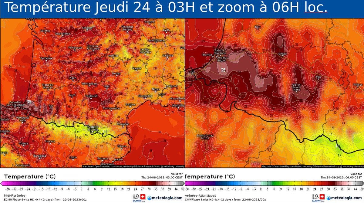 Yann_amice's tweet photo. Les vents du sud font leur retour, accompagnés d'un léger effet de  foehn. Les températures près des Pyrénées devraient atteindre les  30-35°C dans la nuit de mercredi à jeudi. ☀️🌡️ #MétéoPyrénées  #EffetFoehn #Pyrénées
Source https://t.co/Wbkw4CUILb
@weathernco @meteologix https://t.co/GM1nsbm5ex