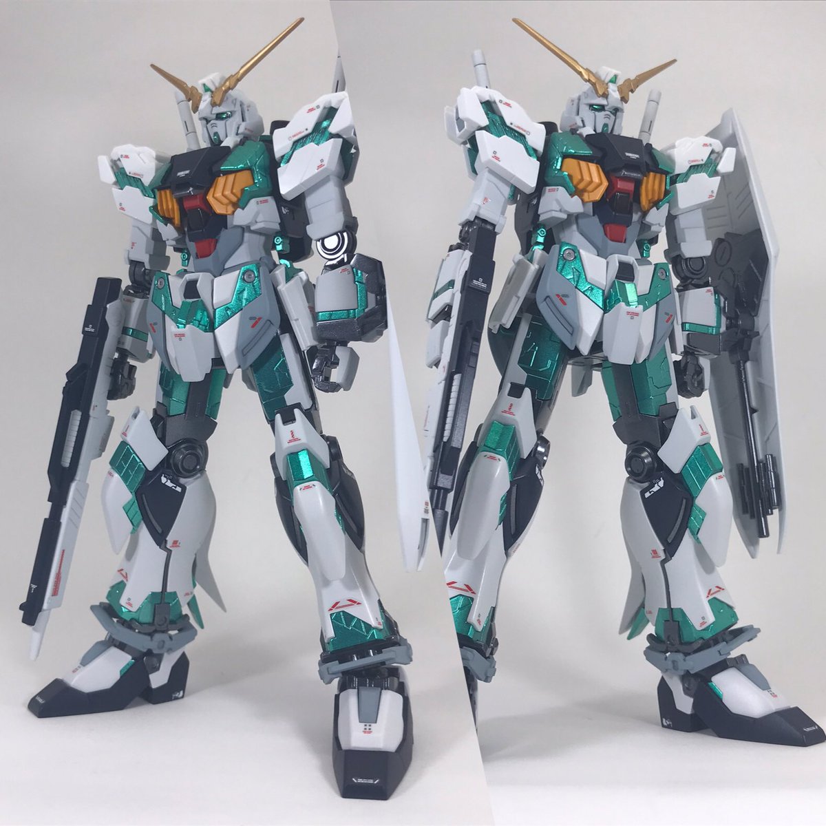 KOSSER8's tweet photo. ナラティブをベースにユニコーンとνガンダムを混ぜて、フルサイコフレーム実験機を作ってみました。　＃ナラティブ　#ユニコーン　#ミキシング https://t.co/Dfh82pPtHl