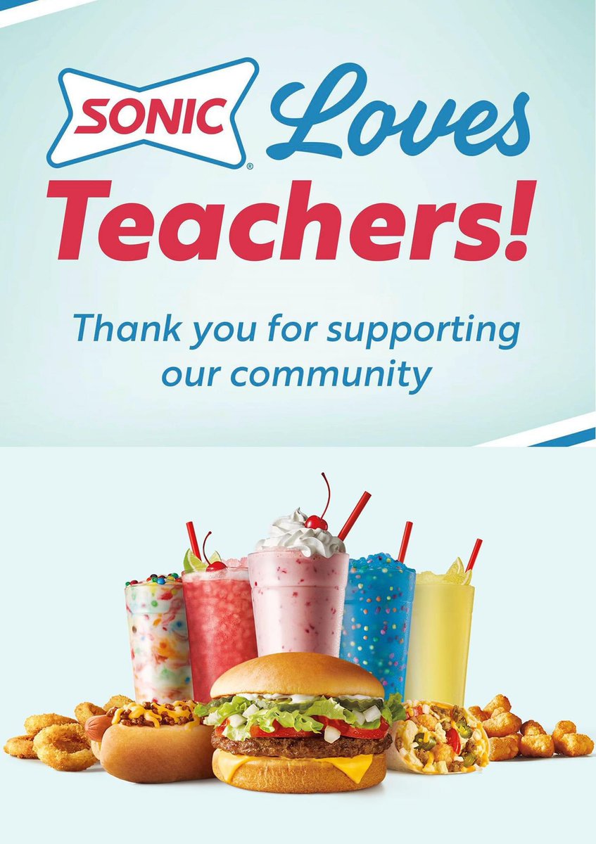 PRECIOUZMEMORYZ's tweet photo. Sonic Drive-In celebrating teachers with week of FREE food, drinks for back to school from Aug. 21 to Aug. 25.

Teachers, faculty, and school employees at K-12 schools or universities can enjoy these special deals by signing up for Sonic’s Teacher’s Circle on the app. https://t.co/ggOVkGVX8s