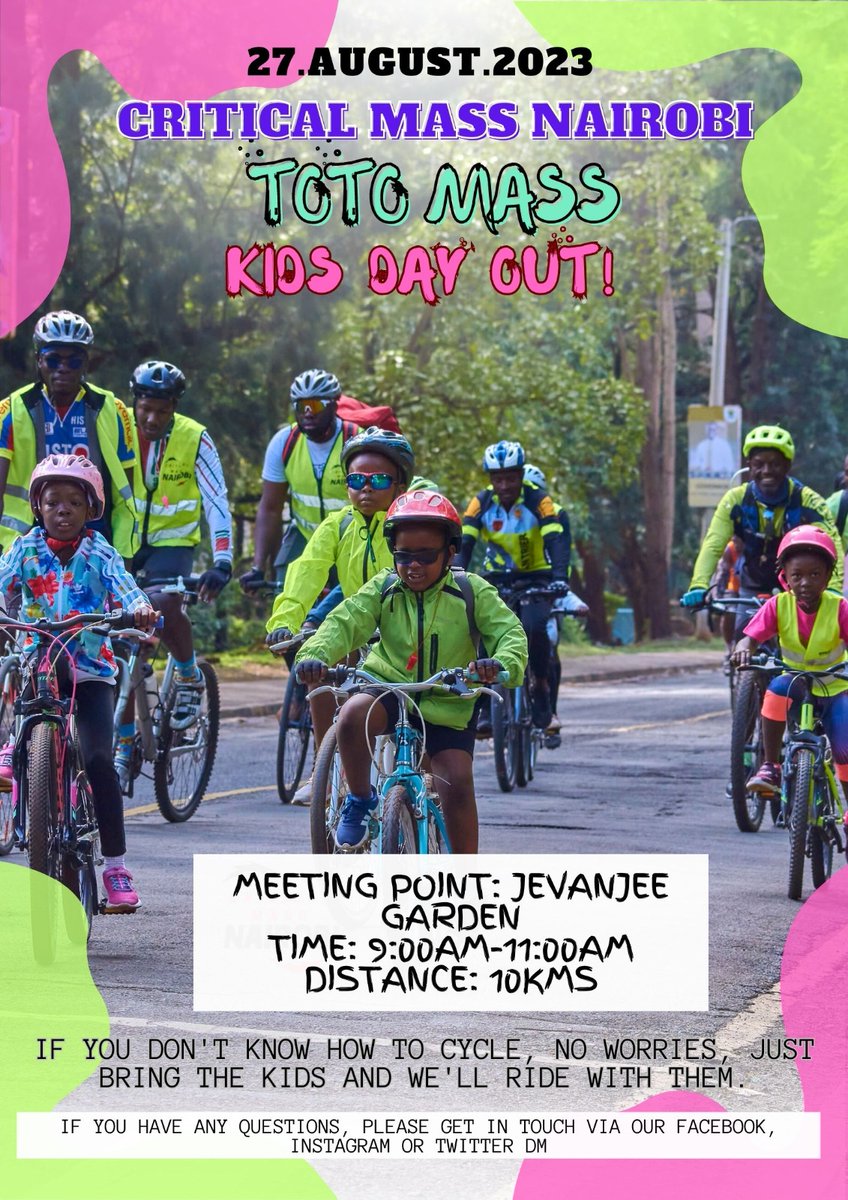 MARK THE DATE:
@CriticalMassNbi @Ma3Route @KenyanTraffic @grensvechter328  @Kenyan_Bikers @FirstLadyKenya @BaiskeliC @BIKE_is_BEST @bike_shop_kenya @Eurist_Mobility @belacantonio @PrivateBikersKe @Cycling047 @SakajaJohnson @kipmurkomen