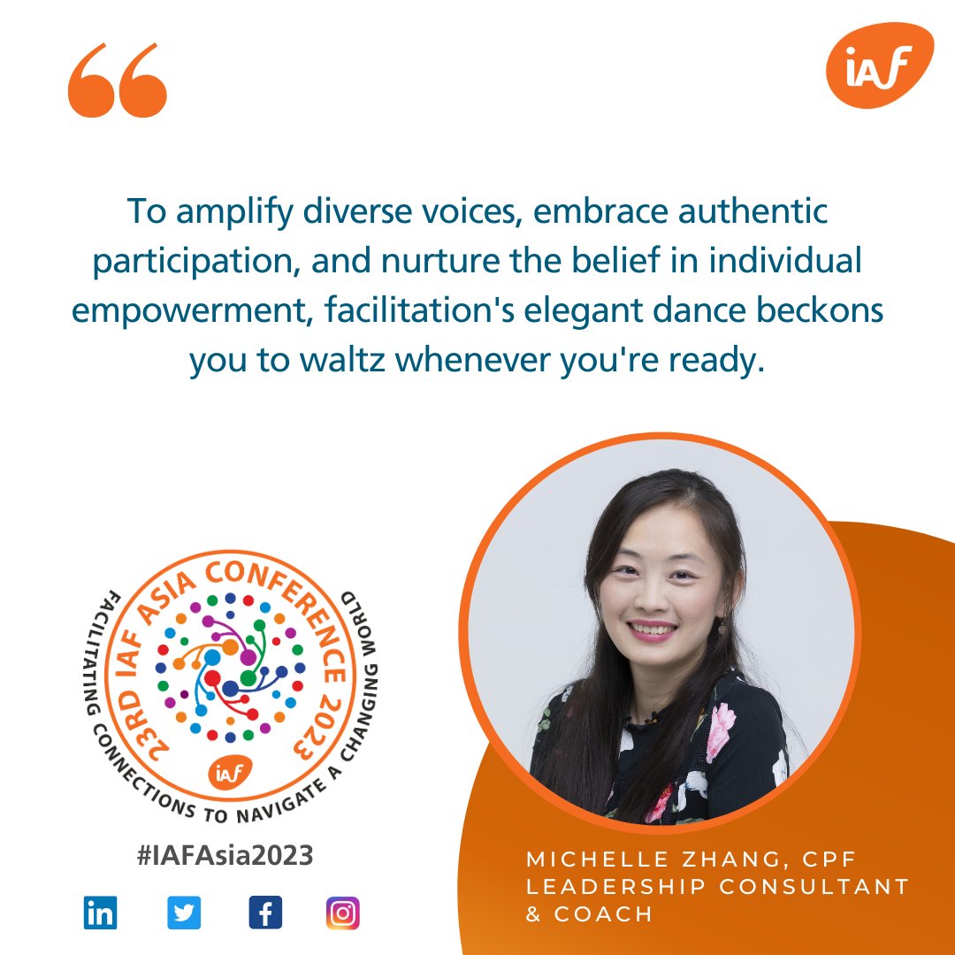 iaf_asia's tweet photo. #facilitationquote
To amplify diverse voices, embrace authentic participation, and nurture the belief in individual empowerment, facilitation's elegant dance beckons you to waltz whenever you're ready. - Michelle Zhang, CPF
Email us - conference@iaf-india.org
#IAFAsia2023 https://t.co/Cqf2Jgipqr