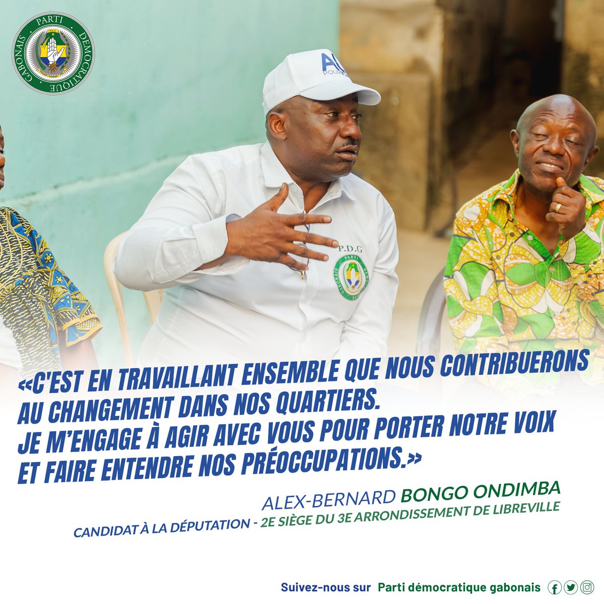 AlexBernardBONG's tweet photo. « C'est en travaillant ensemble que nous contribuerons aux changements dans nos quartiers. Je m’engage à agir avec vous pour porter notre voix et faire  entendre nos préoccupations. » #Gabon #Lbv #PourVous https://t.co/hgSUMi9zBV