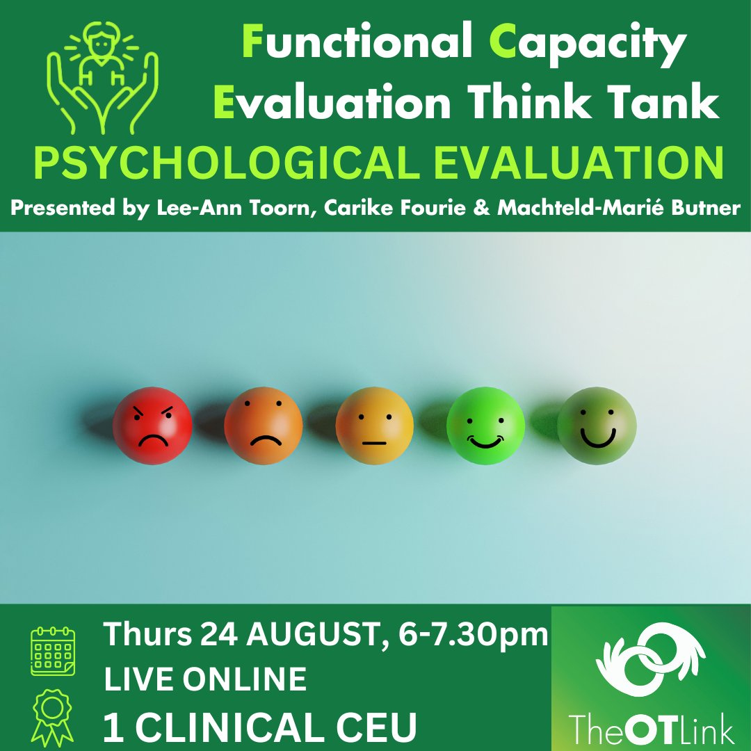 OTLink4's tweet image. Join FCE Think Tank LIVE ONLINE with The OT Link. Enhance your expertise with evidence-based assessments, debates, &amp;amp; skill refinement. This month: Psychological Evaluation. theotlink.com/product/fce-th… #Functionalcapacityevaluation #OT