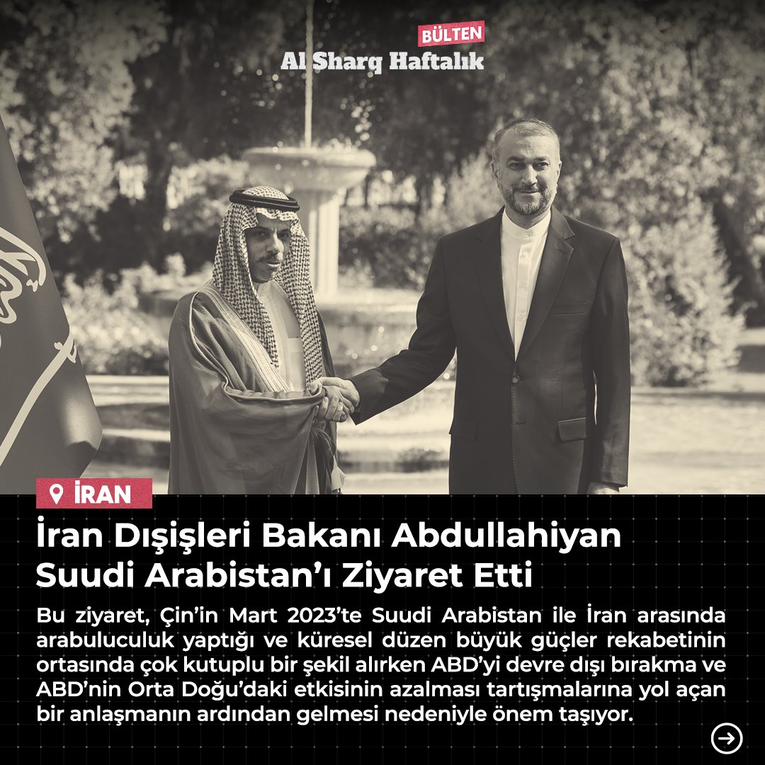 SharqStrategic's tweet photo. Hafta içinde Şark bölgesinde hangi gelişmeler yaşandı?
#AlSharq_aftalık_Bülten, size öne çıkan gelişmeleri ve bunların arka planlarını bir rapor halinde sunuyor.
Haftalık bültenin tamamını aşağıdaki linkten okuyabilirsiniz.👇
🔗https://t.co/Yf0KpfT25j
#WeeklyWire #AlSharq #MENA #Iran
