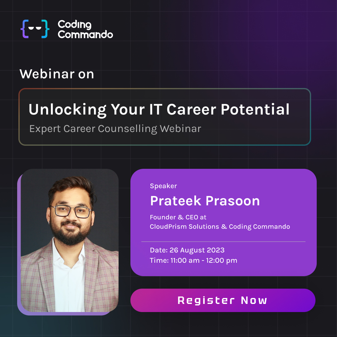 Coding_Commando's tweet photo. Are you an MCA, BCA, or Engineering graduate looking to kickstart your career in the dynamic IT field? Your opportunity is here!
Introducing "Coding Commando's Career Counselling Webinar" on August 26th.
Click on the link to register!
https://t.co/KiFX1O1ZN9
#CodingCommando https://t.co/su16oOUQXu
