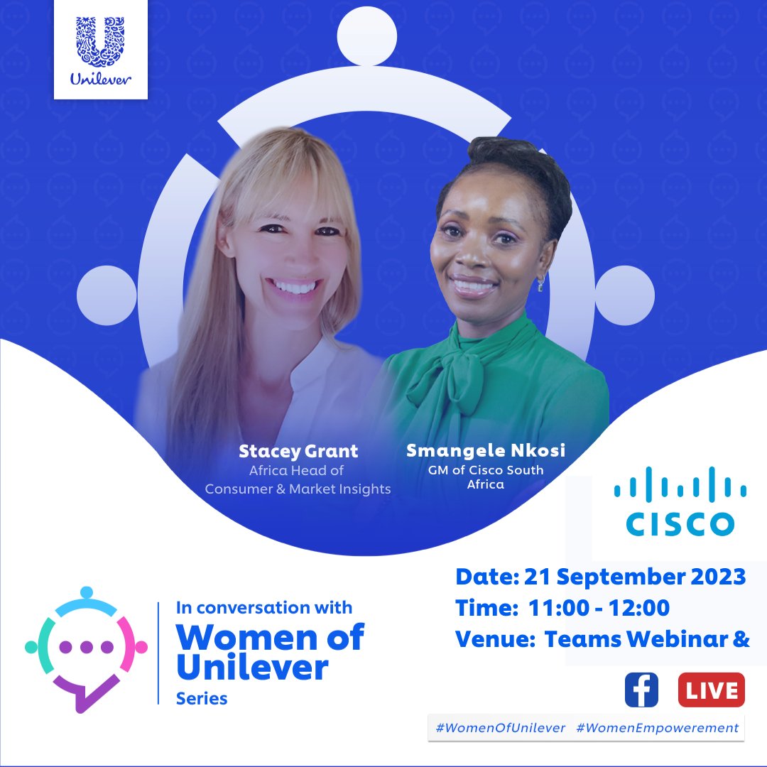 Reminder to join Join Stacey Grant & Smangele Nkosi in conversation where they will be sharing their thoughts on the challenge and the opportunity to leverage digital as a force for good in gender equality. Join the conversation here: fb.me/e/1iYXXjjD6 #WomenOfUnilever