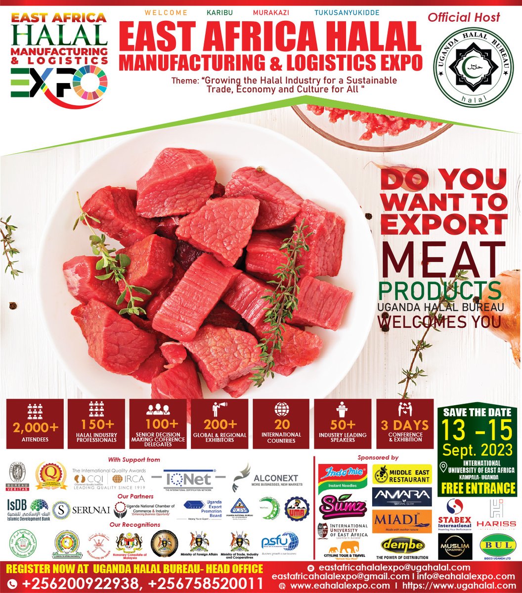 UGANDA HALAL BUREAU ugahalal.com INVITES YOU AT THE HALAL EXPO <a href="/TheHalalBureau/">Uganda Halal Bureau</a> <a href="/TheHalalFest/">Halal Food Festival</a> <a href="/mwebesafra/">MWEBESA FRANCIS</a> <a href="/RebeccaKadagaUG/">Rebecca Alitwala Kadaga</a> <a href="/AKyambadde/">Amelia Kyambadde</a> @bureauveritas <a href="/Middleeastrest2/">Middle east restaurant</a> <a href="/veriifyhalal/">VERIIFYHalal™️</a> <a href="/HarrietNtabazi/">Hon. Harriet Ntabazi</a> @HonAniteEvelyn <a href="/News247Ug/">News 24/7</a> <a href="/SerunaiGroup/">Serunai Commerce</a> <a href="/jumuiya/">East African Community</a>