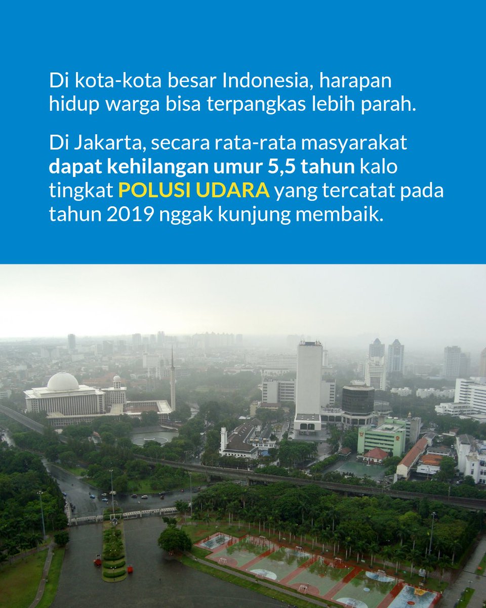 SehatkanUdaraku's tweet photo. Nggak disangka, POLUSI UDARA lebih mematikan daripada rokok! 🚨

Siksaan untuk warga Jakarta nggak ada habisnya. Panas terik, macet, ditambah POLUSI UDARA yang nggak main-main ini juga bisa memperpendek umur kita! https://t.co/EIqeMGVetp