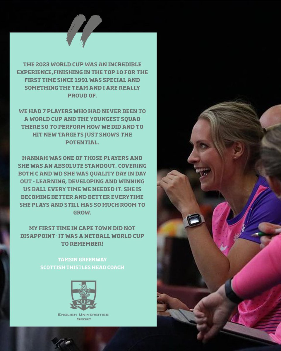 🏐 | Earlier this month, @engunisport alumna @1hannahleighton & @tamsingreenway travelled to the @NetballWorldCup with the @ScotThistles 🏴󠁧󠁢󠁳󠁣󠁴󠁿 Please join us in congratulating Tamsin and Hannah on their performances as well, as the @ScotThistles on their top 10 finish 👏 ♥️🤍