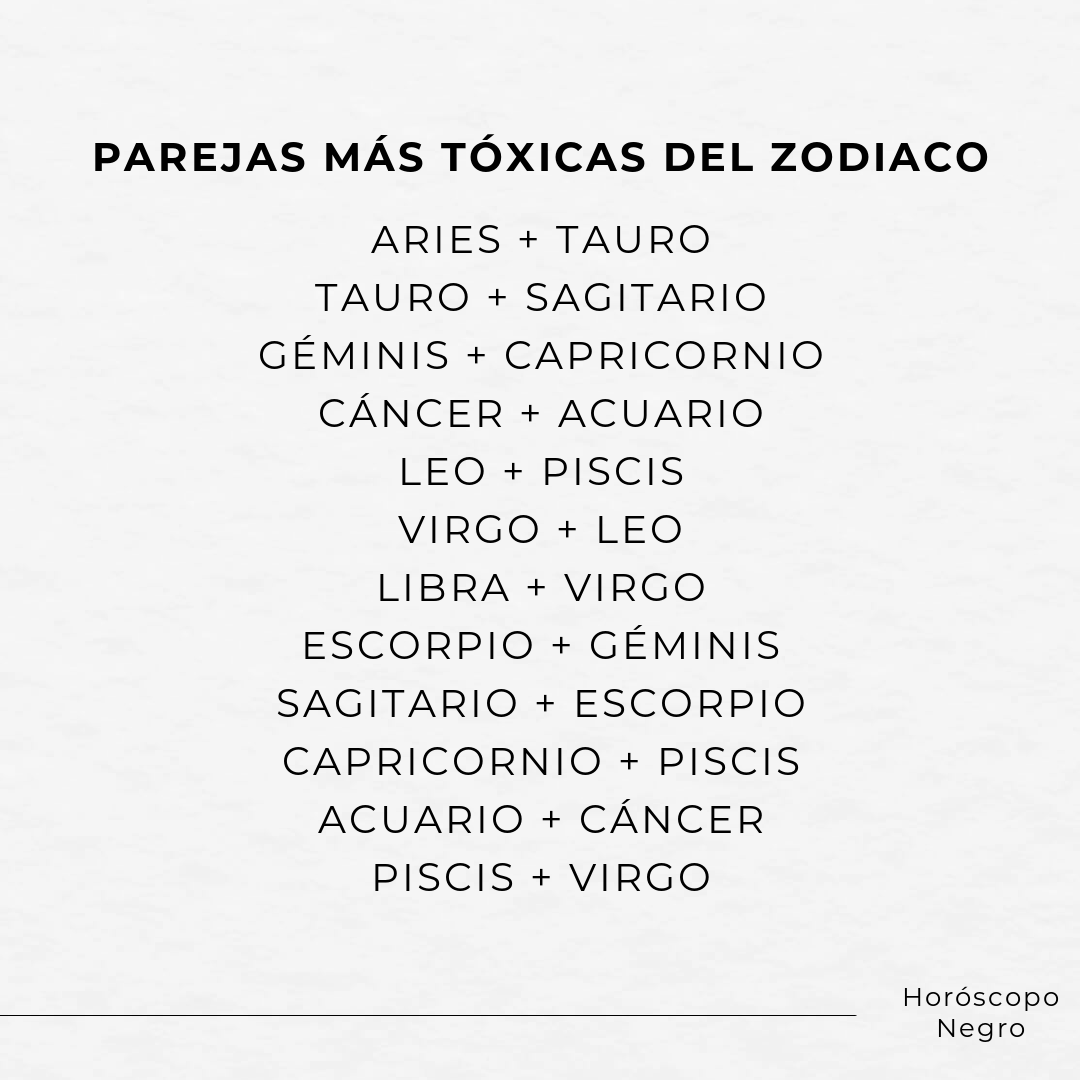 horoscoponegro's tweet photo. Parejas más tóxicas del Zodiaco 🔮 https://t.co/zLlg9RyTp4
