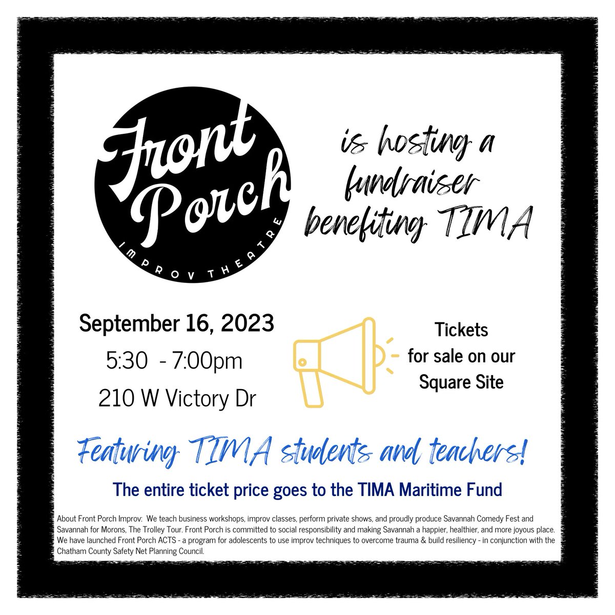 Come have some fun and raise money for TIMA - Front Porch is generously donating their time and talents for a fun night! 100% of ticket sales go to TIMA. buff.ly/47ox0cc