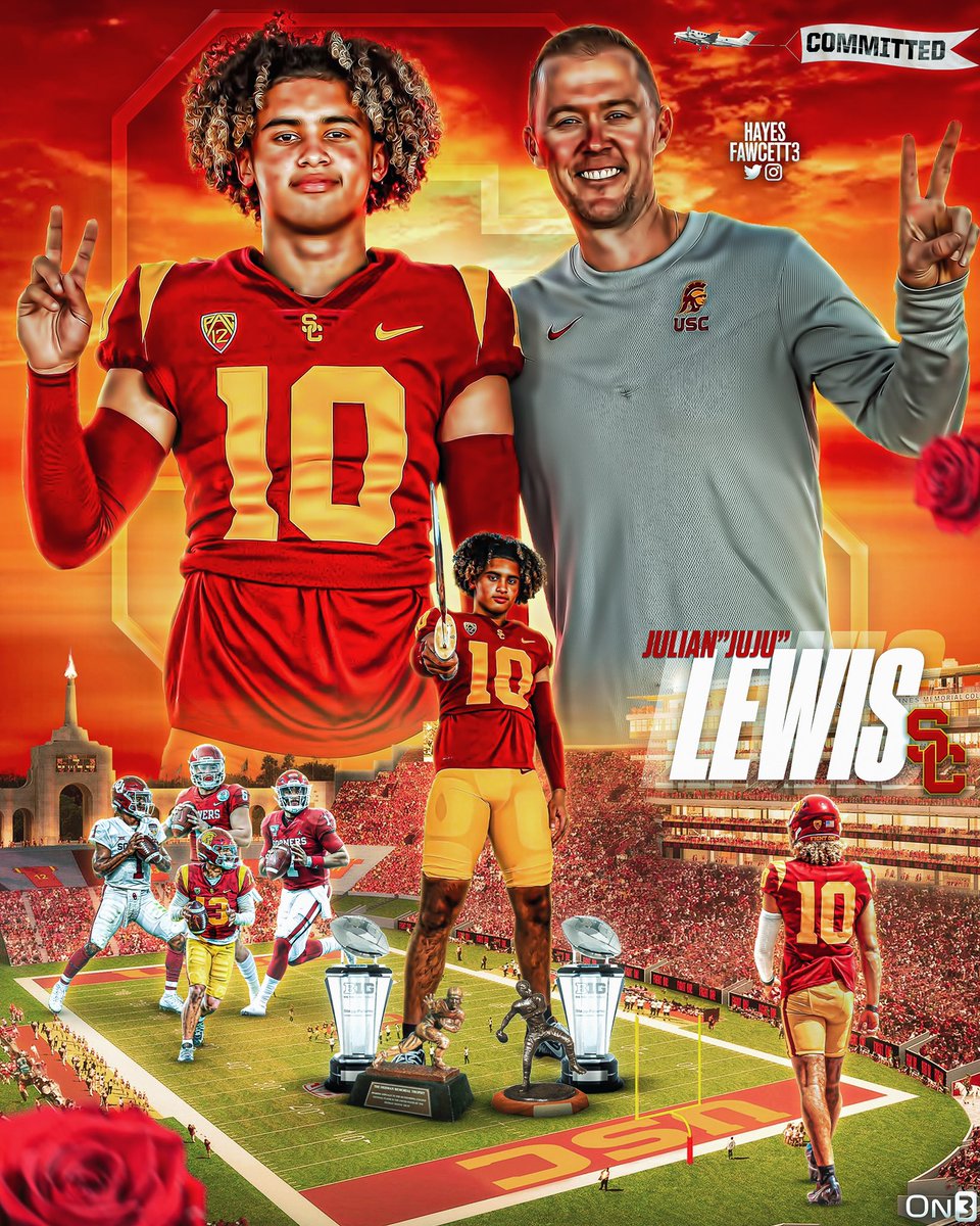 BREAKING: Elite 2026 QB Julian Lewis tells me he has Committed to USC! The 6’1 185 QB from Carrollton, GA chose the Trojans over Alabama, Georgia, & others Lewis is ranked as the No. 1 Recruit in the ‘26 Class (No. 1 QB) on3.com/college/usc-tr…