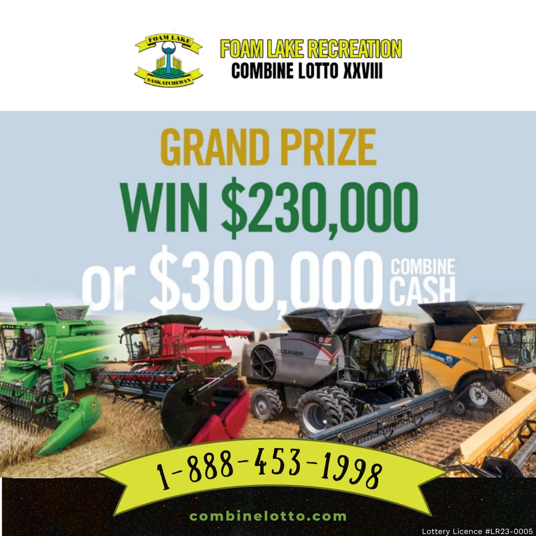 foamlakelotto's tweet photo. Embrace the Thrill - Get Your Foam Lake Combine Lotto Tickets Today! 🎟️💥 
Don't Miss Your Chance to Win Big - Act Now - Call 1-888-453-1998 now!!!

#FoamLakeLotto #WinBig #LimitedTime #FoamLakeCombineLotto #foamlake #foamlakesk  #saskatchewan  #supportlocal #Skwinners https://t.co/z6KTNJOc0H