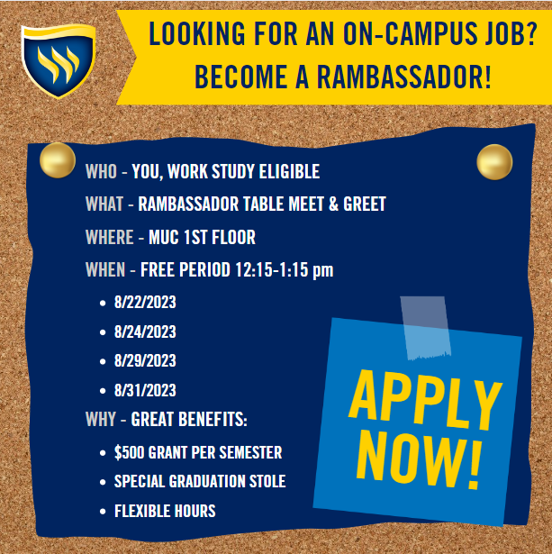 Come talk with some of our awesome Rambassadors and learn more about this great opportunity! Already interested? Apply here: txwes.peopleadmin.com/postings/5026