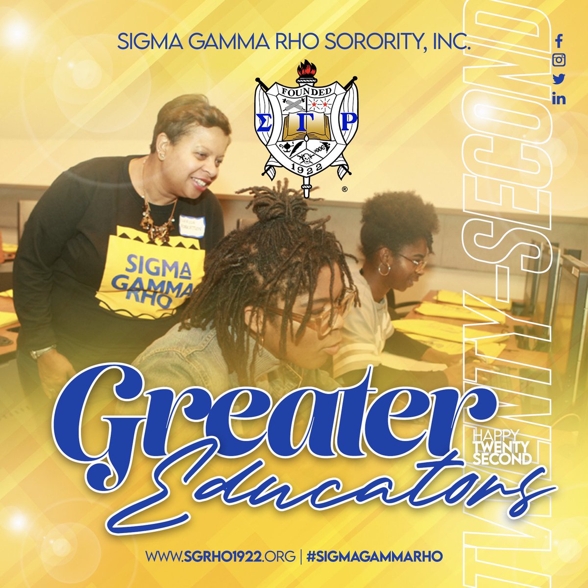 Happy 22nd Sorors! This month as school begins we are celebrating the GREATER Educators. Tag your favorite Sigma Educator below in the comments.

Wishing everyone a safe and successful 2023-2024 school year. 

#SigmaGammaRho #GreaterWomenGreaterWorld #Educators