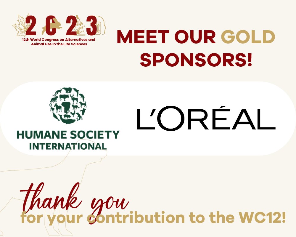 WC12Canada's tweet photo. Meet the Gold Sponsors of WC12! Thank you @LOrealGroupe and @HSIGlobal for your contributions to WC12 and your leadership role in advancing the 3Rs! #LOreal #HumaneSociety #3Rsovertheedge #WC12niagarafalls #nonanimalmethods #science #research #innovation #ethics https://t.co/4336moL1eZ