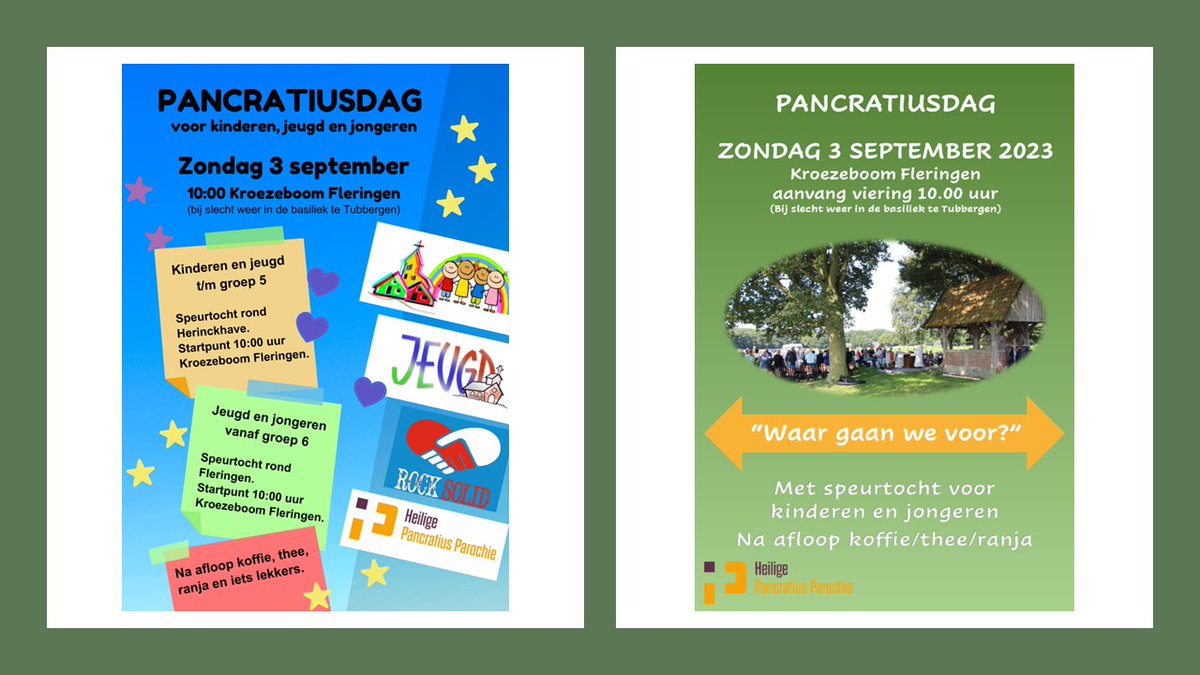 Bent u, ben jij er ook bij? Zondag 3 september a.s. de Pancratiusdag - aanvang 10.00 uur bij de Kroezeboom te Fleringen. Welkom!!