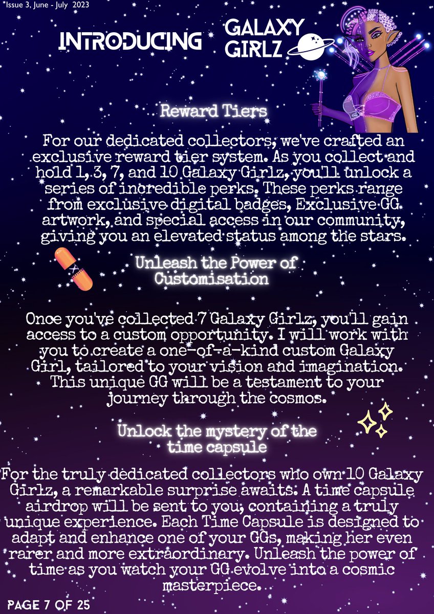 ✨ Join the intergalactic adventure of #GalaxyGirlz Season 2 in our Discord! 🌉 Join rumbles, Keep track of reward tiers, and be the first to know the latest. Let's explore the cosmos together! ⭐️ Discord: discord.gg/8dxSMxRD Collabs in progress 👀 #NFTcommunity #NFTs