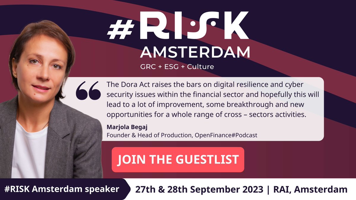 FinCrimeWF's tweet photo. We asked Marjola Begaj, Founder &amp; Head of Production, OpenFinance#Podcast why her topic at #RISK Amsterdam is so vital

Bring your team to #RISKAmsterdam: https://t.co/77XuREcEt7

#GRC #ESG #Culture #DORA #DigitalResilience #CyberSecurity #Financial https://t.co/Nj4j9w9OiX