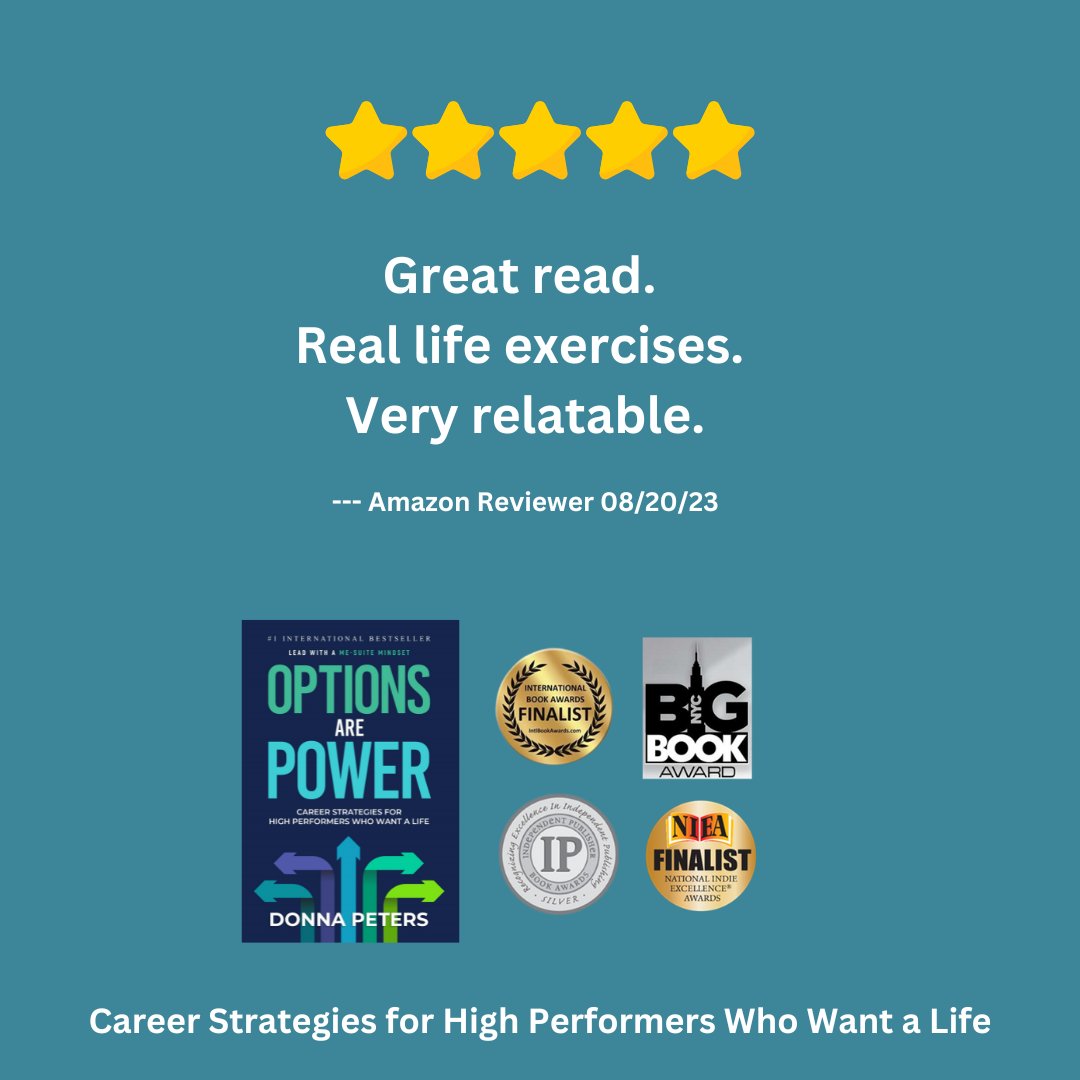 DonnaPetersCMeO's tweet photo. Thank you, kind reader, for the review. Options are power. #careercoaching#personaldevelopment https://t.co/0lA5wozPku