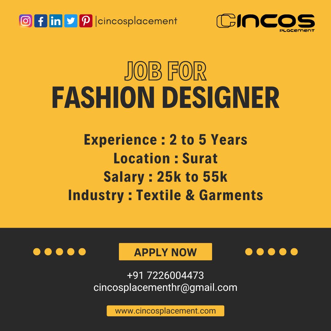 cincosplacement's tweet image. Design your future as a Fashion Designer with the Best Staffing Services Company in Surat.

Contact Us 
Person : Sumit Yadav
Phone : +91 7226004473

#FashionDesigner #SuratJobs #StyleCraft #BestJobPlacementAgencyInSurat #BestJobPlacementServicesInSurat