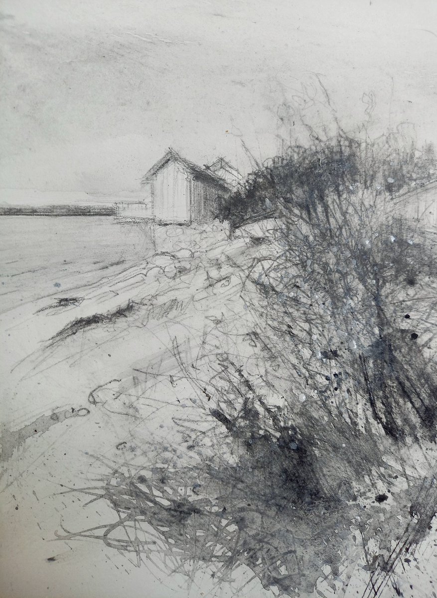 #DrawingAugust #graphite #liquidcharcoal #acrylic 

#beachhut #strand 
Badehus på Flaskebekk #Nesodden