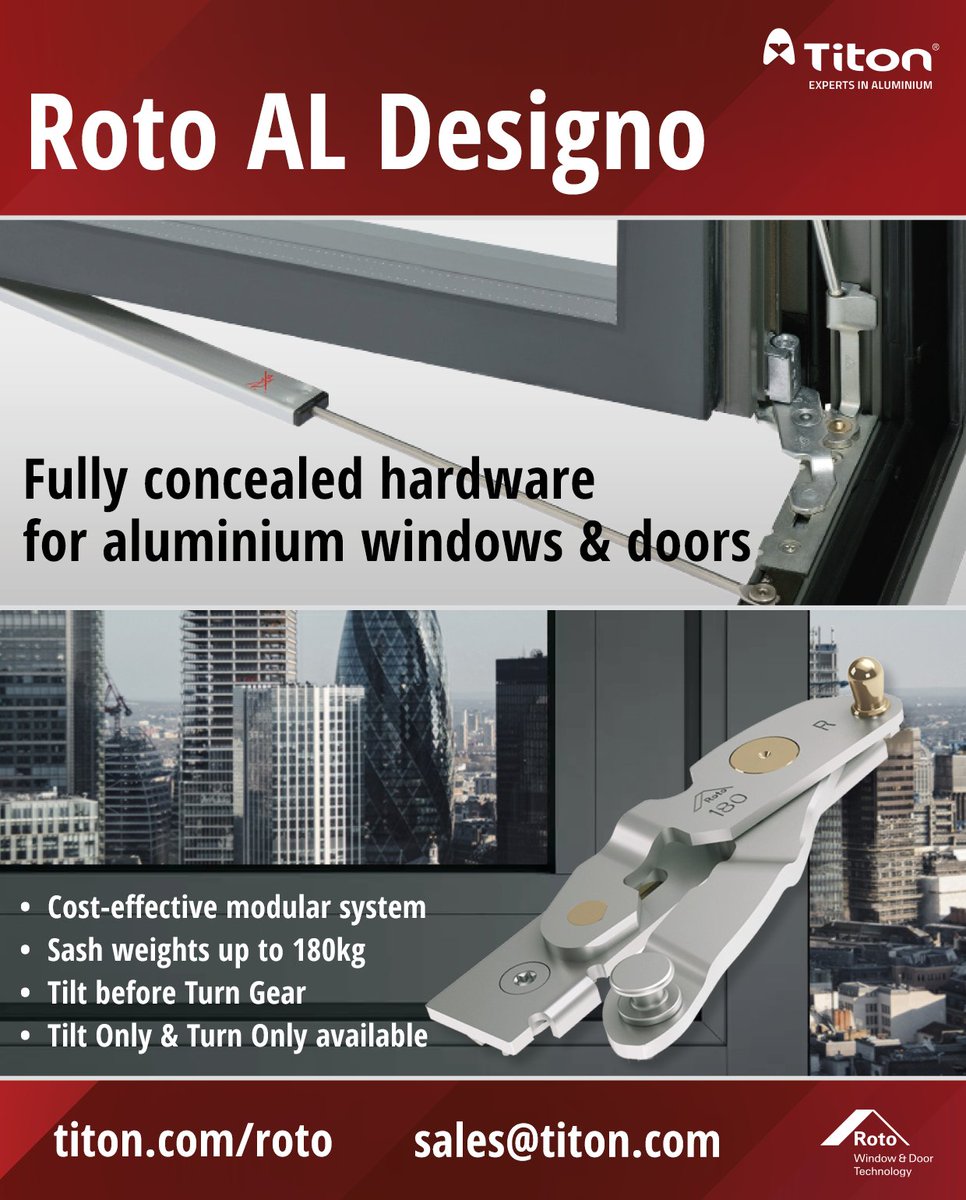 TitonUK's tweet image. Strengthening Your Aluminium Choice: 

Roto AL Designo is the elegant fully concealed hardware for aluminium windows up to 180kg sash weight. 

Find out more: titon.com/roto

#ALDesigno #RotoUK #windowhardware