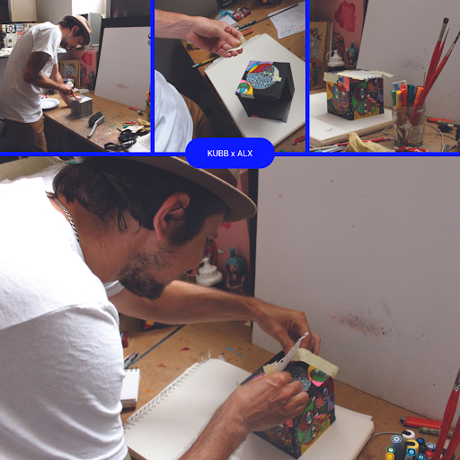 👨‍🎨 Artist ALX hard at work painting his custom KUBBs. 
A meticulous job 🔍