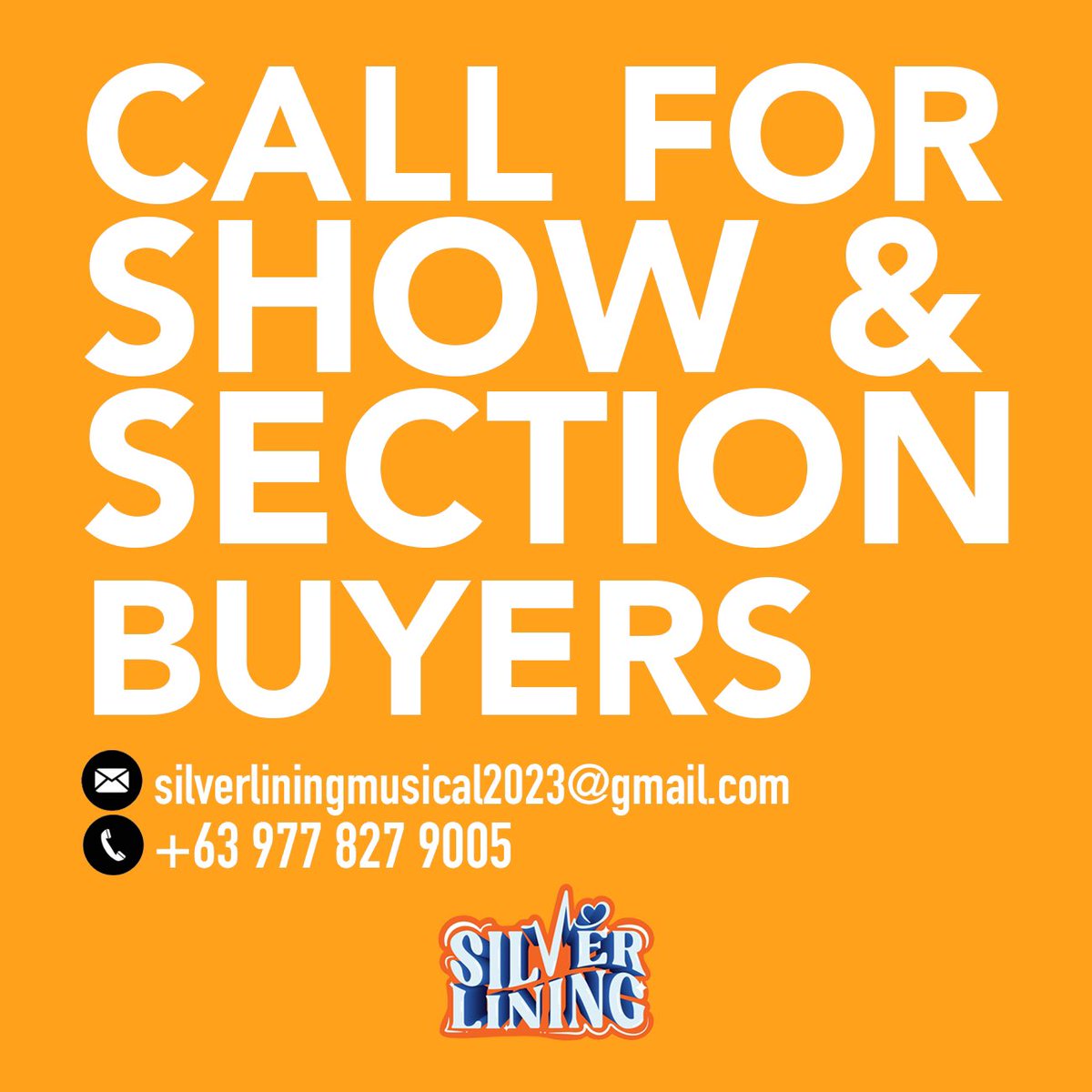 sliningmusical's tweet photo. Support the arts and be a show or section buyer for #SilverLiningMusical 🧡

Contact us via silverliningmusical2023@gmail.com or +63 977 827 9005 if you’re interested! ✨

𝗦𝗜𝗟𝗩𝗘𝗥 𝗟𝗜𝗡𝗜𝗡𝗚: a new musical of hope and redemption, coming this October 2023 🎭 https://t.co/7K4ILGKrdx