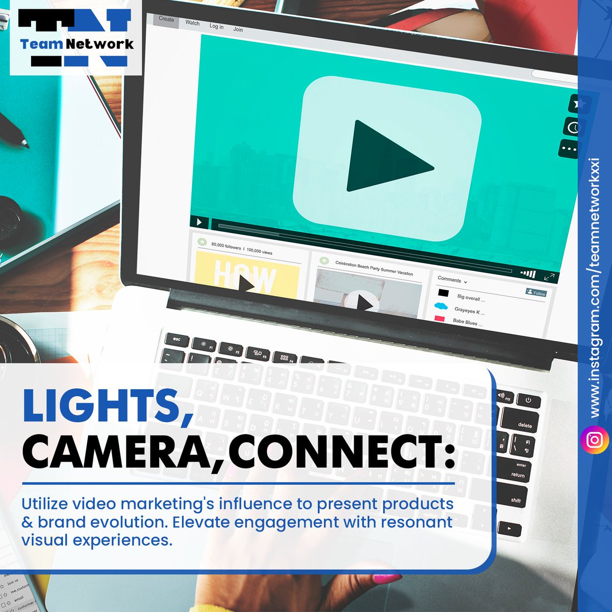 Lights, Camera, Connect: Utilize video marketing's influence to present products and brand evolution. Elevate engagement with resonant visual experiences.

#LightsCameraConnect #VideoMarketing #VisualEngagement #BrandEvolution #ResonantExperiences #EngagingContent