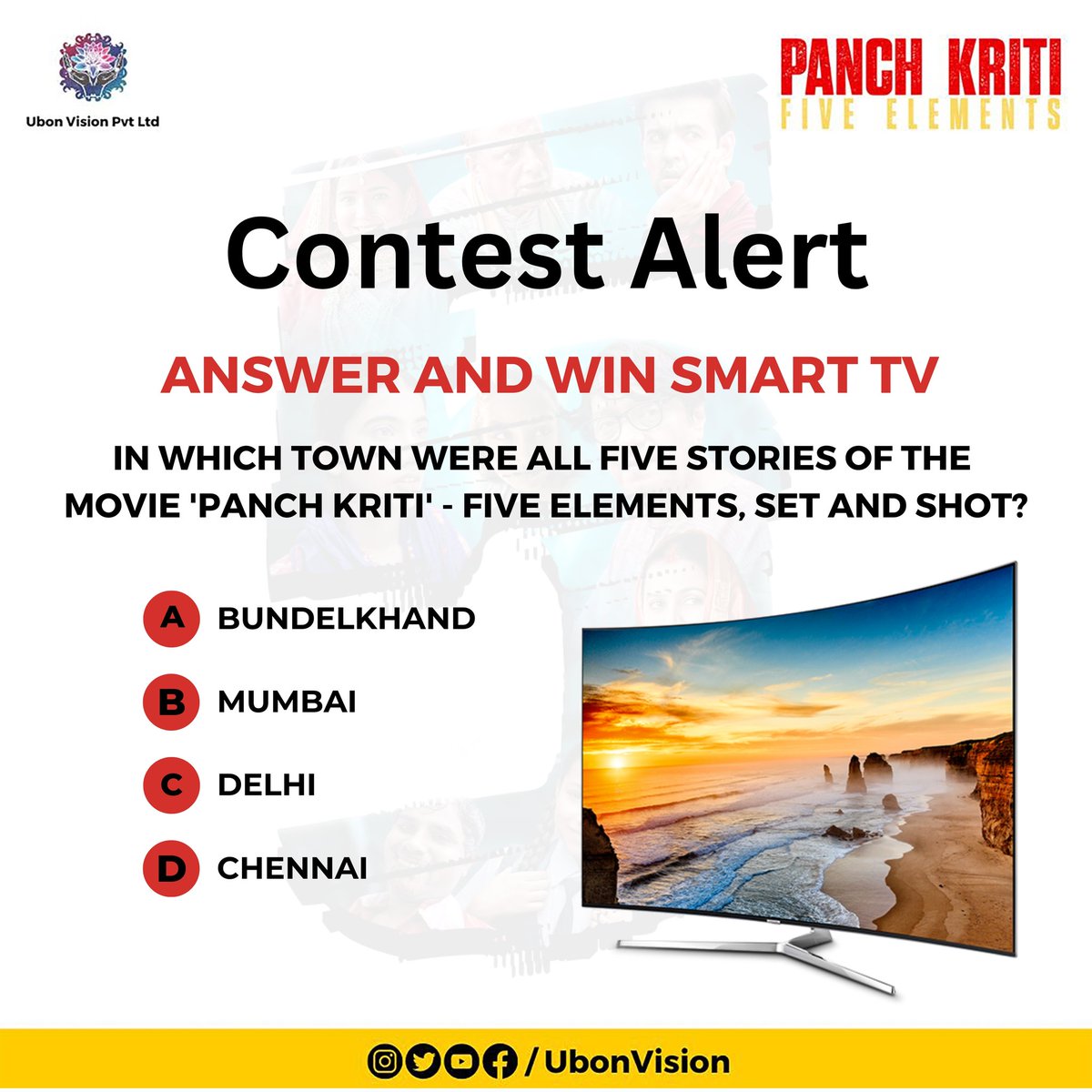 Amazing Contest Alert: Panchkriti Film Trivia Challenge! Answer & Win a Stylish Smart TV! ⌚🏆 Rules: Answer correctly using #PanchkritiFiveElements | Tag 3 friends | Share this post & Follow @UbonVision #PanchkritiContest #Giveaways #ContestAlert #WinASmartTV