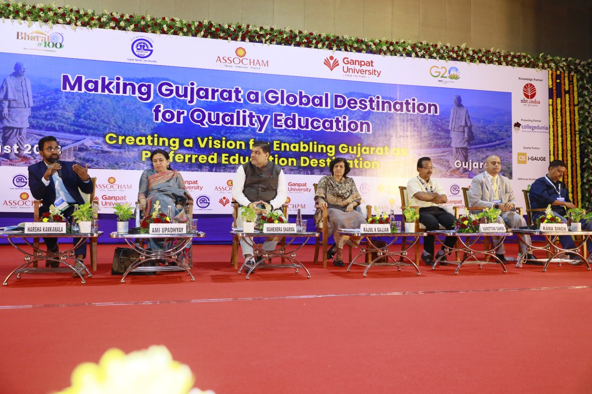 EdwiselyIndia's tweet photo. 📢 We're thrilled to share that our founder Harsha had the privilege of being a panelist in the ‘Making Gujarat a Global Destination for Quality Education’ organised by #AssochamNationalCouncil on Education held at Gujarat National Law University, Gandhinagar, Gujarat. https://t.co/sl3BNmVFVp